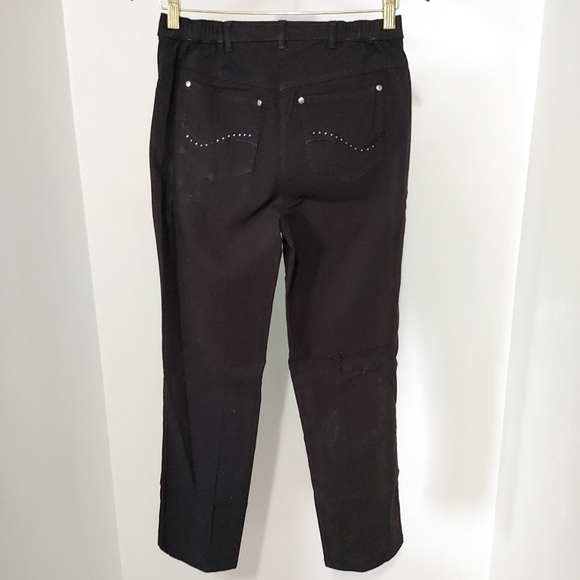 Tan Jay Petite | Black straight leg jean/dress pant with pocket rhinestones - Picture 5 of 11
